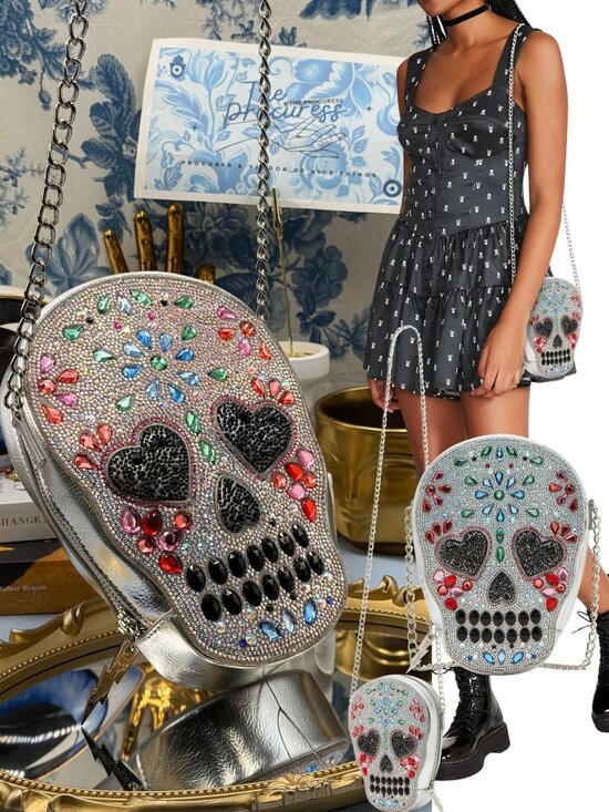 Betsey Johnson Handbags - 🆕 BETSEY JOHNSON 🧿 NWOT Bone-Jour Sugar Skull Crossbody Bag, Silver & Rainbow